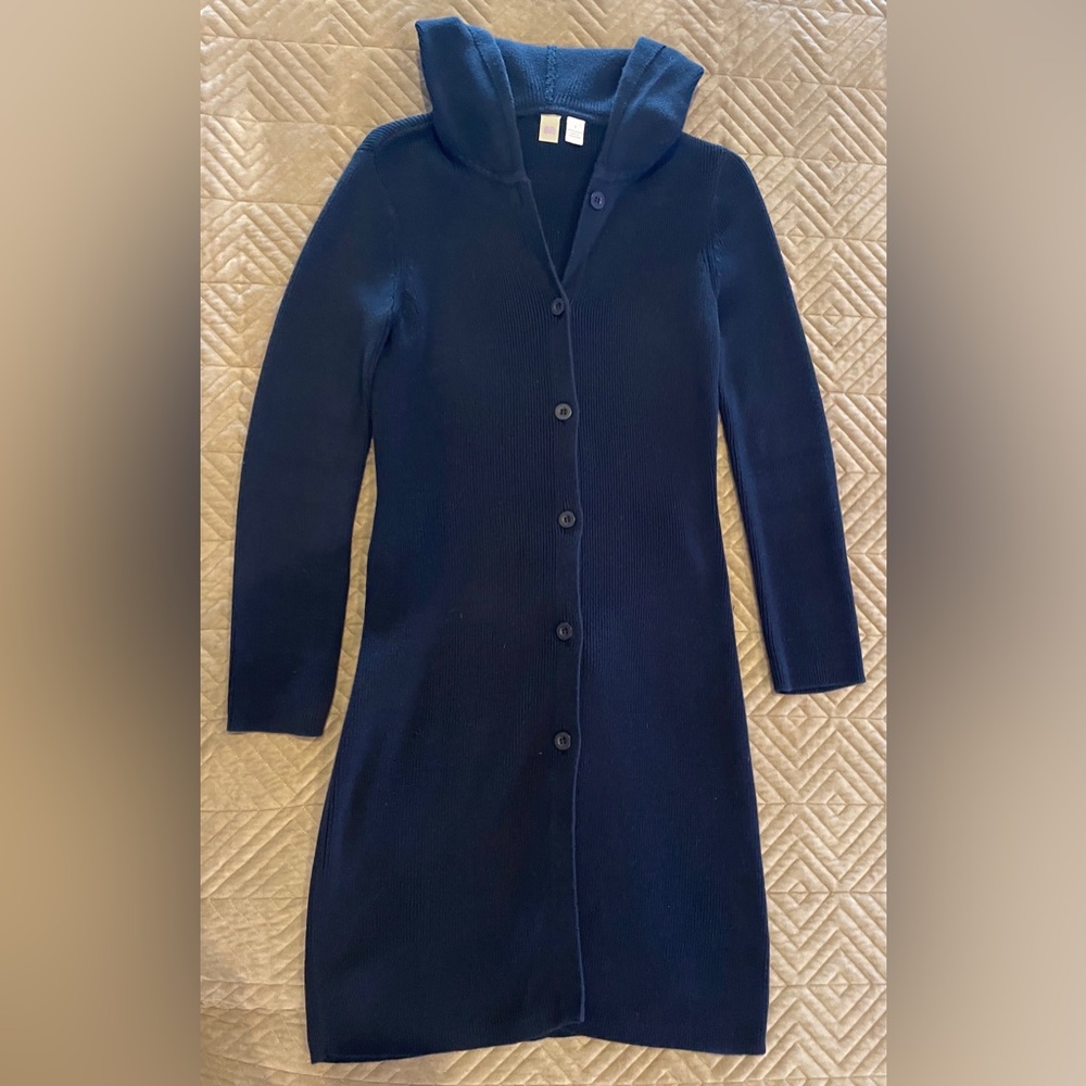Dark Blue Hooded long cardigan sweater